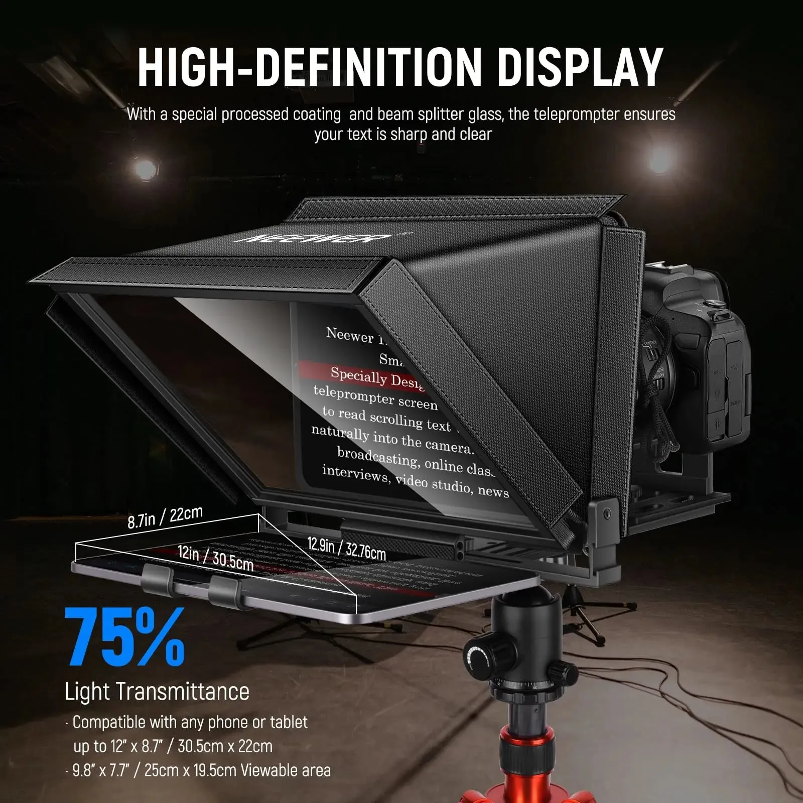 14 Aluminum Teleprompter for Ipad Tablet Dslr with Remote Ios/android Compatible
