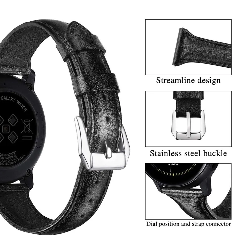20mm Universal patterned genuine leather watch strap with - Black