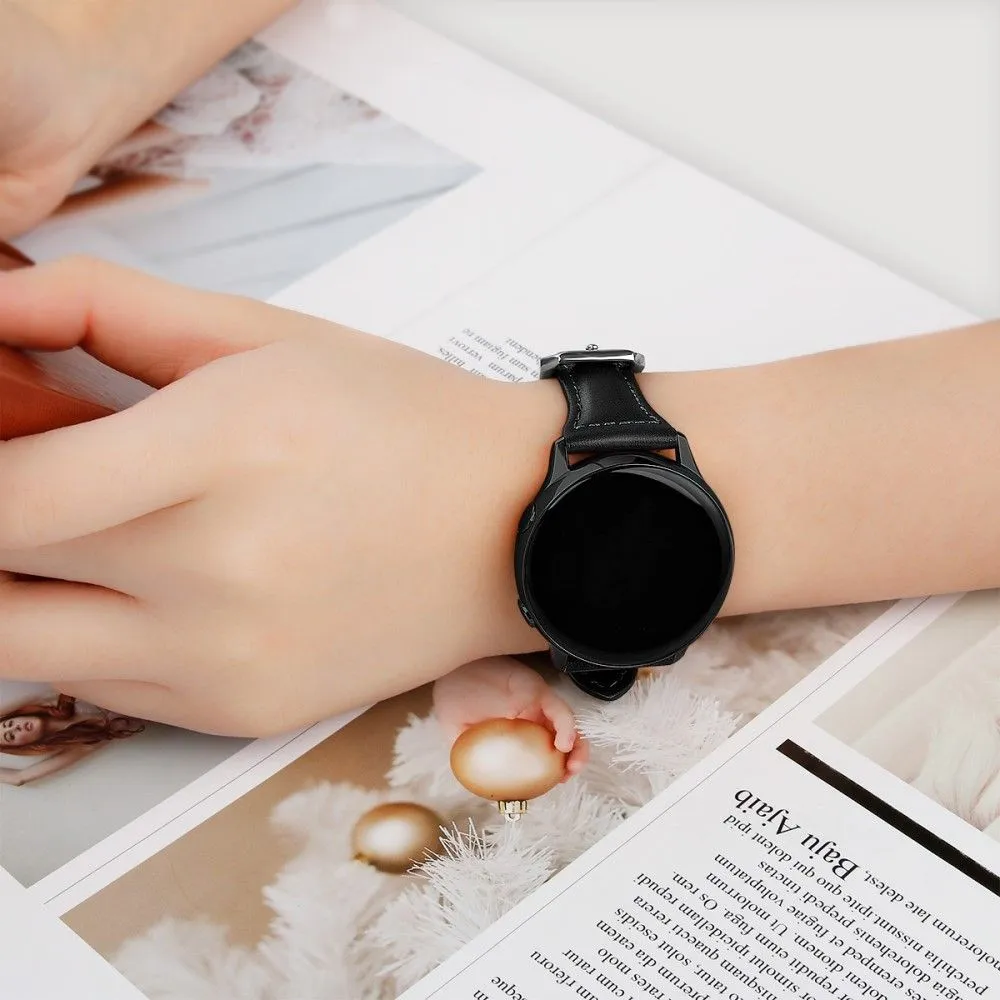 20mm Universal patterned genuine leather watch strap with - Black
