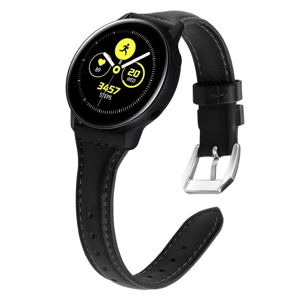 20mm Universal patterned genuine leather watch strap with - Black