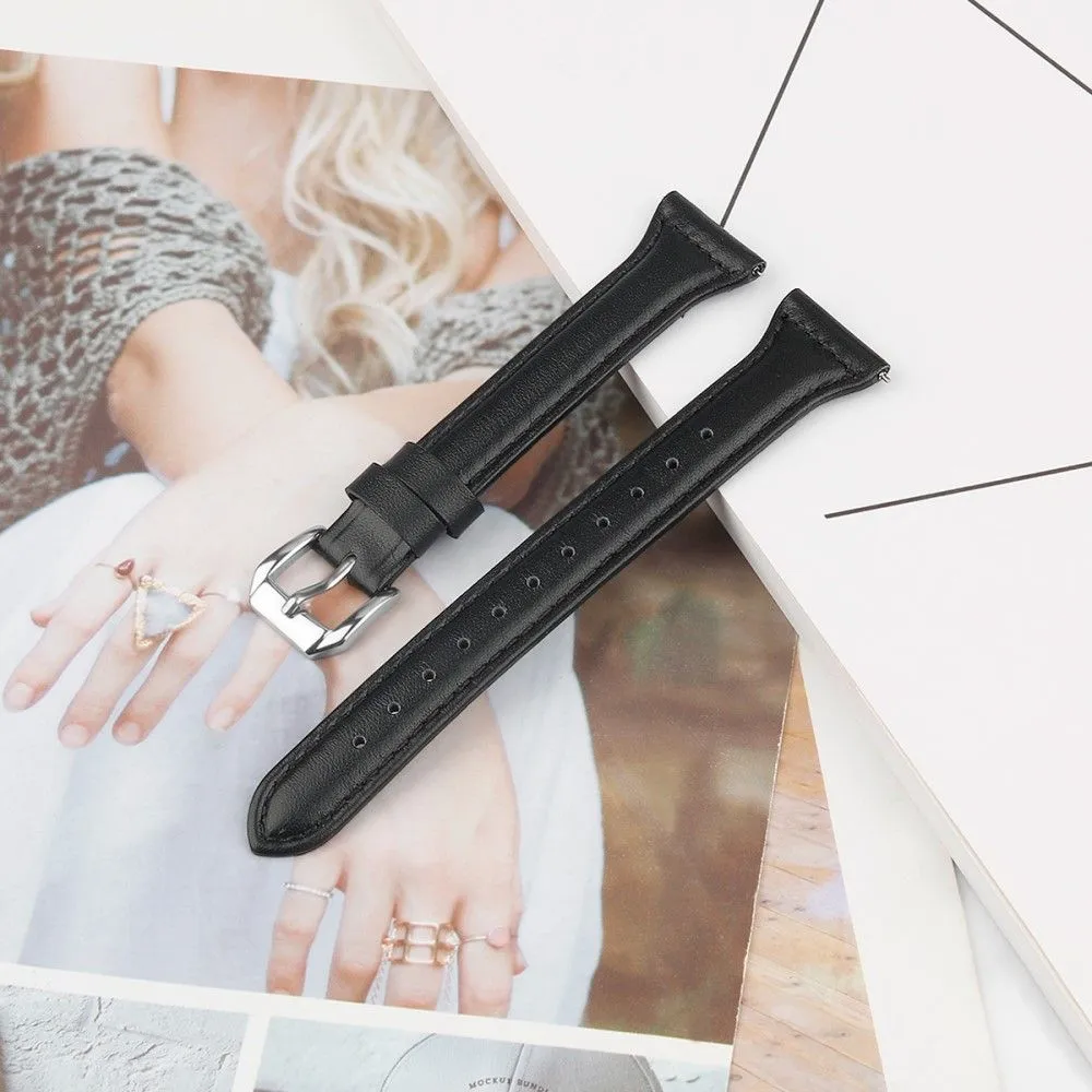 20mm Universal patterned genuine leather watch strap with - Black