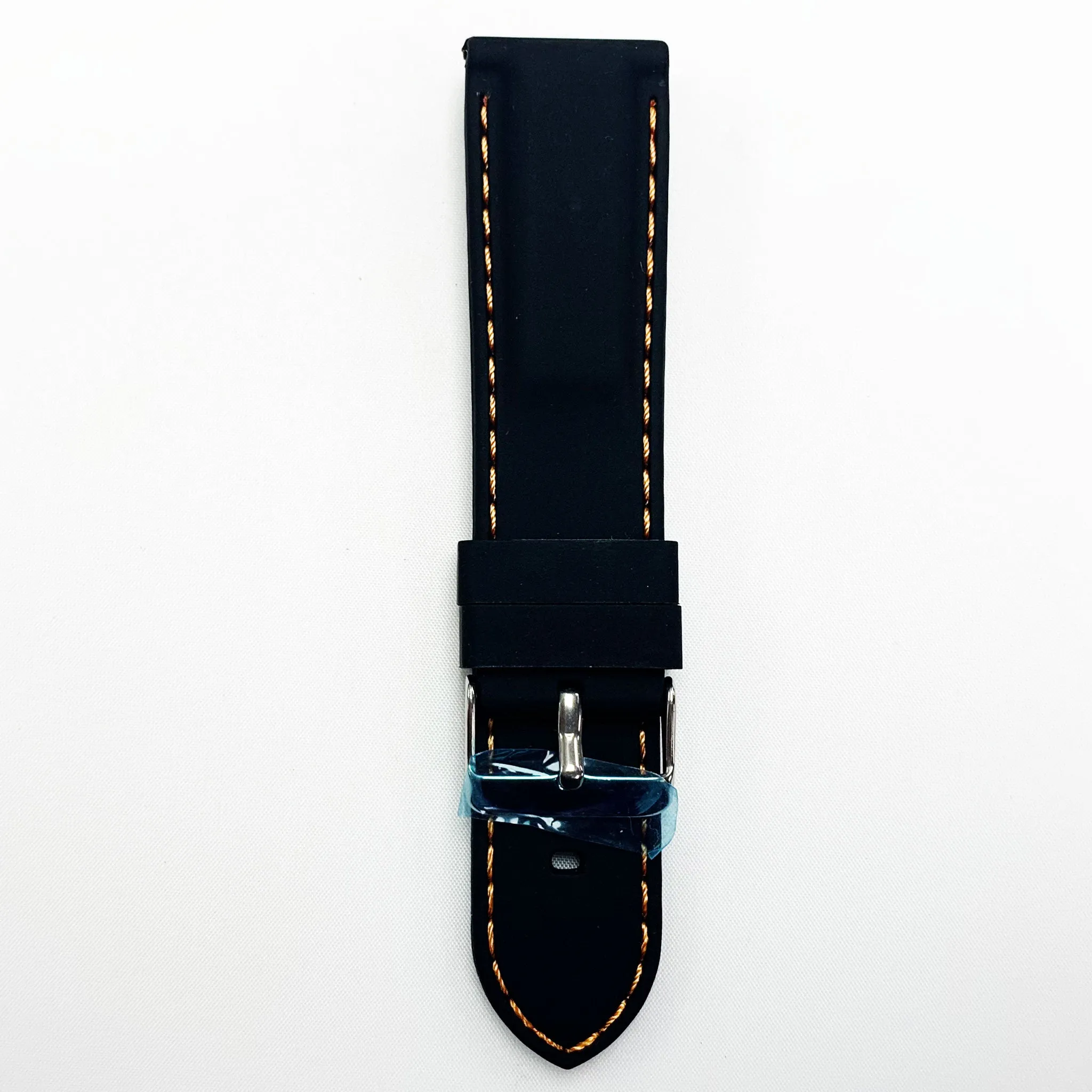 22 MM Silicone Padded Orange Stitched Watch Band Black Color Quick Release Regular Size Watch Strap