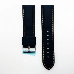 22 MM Silicone Padded Orange Stitched Watch Band Black Color Quick Release Regular Size Watch Strap