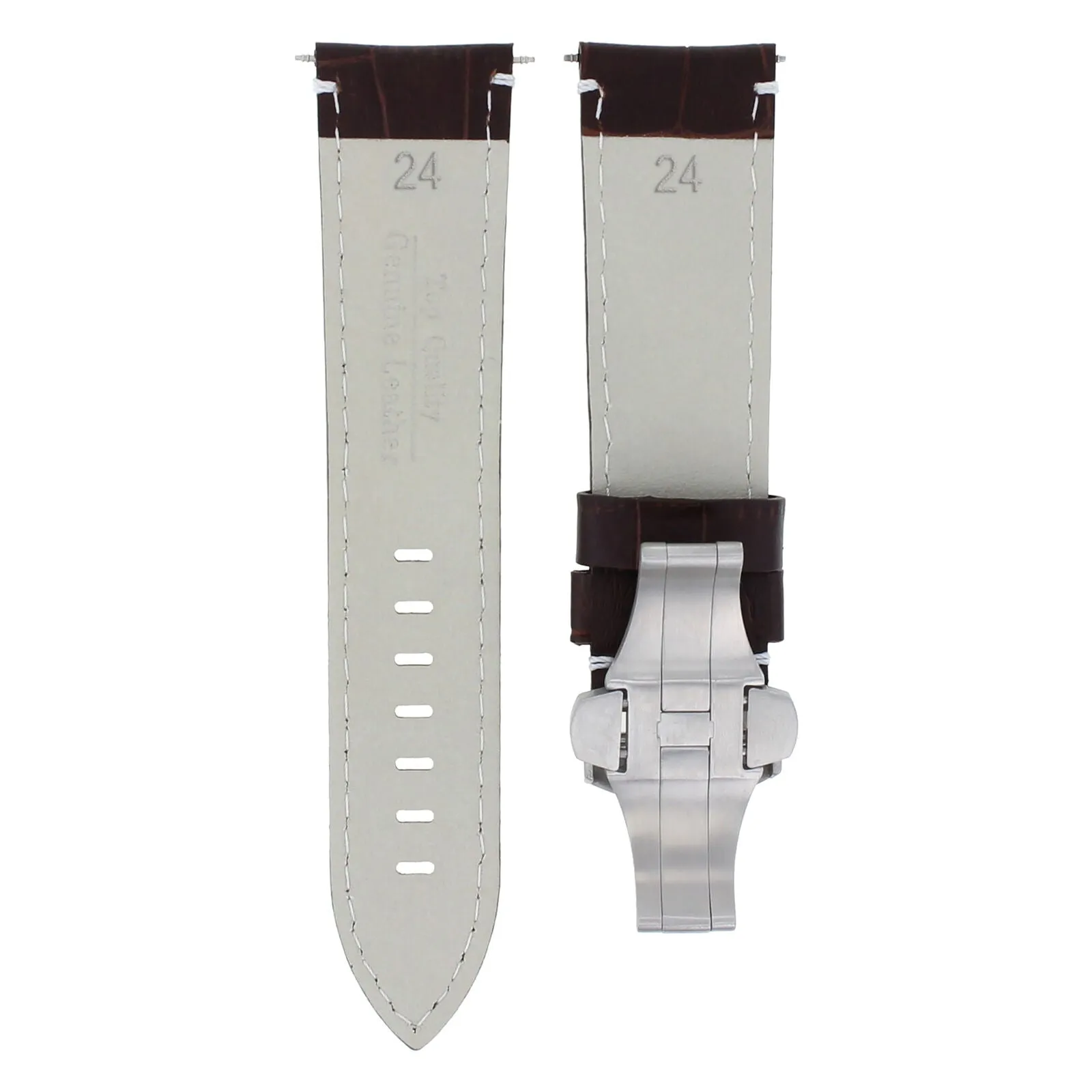 24MM LEATHER BAND WATCH STRAP DEPLOYMENT CLASP FOR BREITLING AVENGER BROWN WS