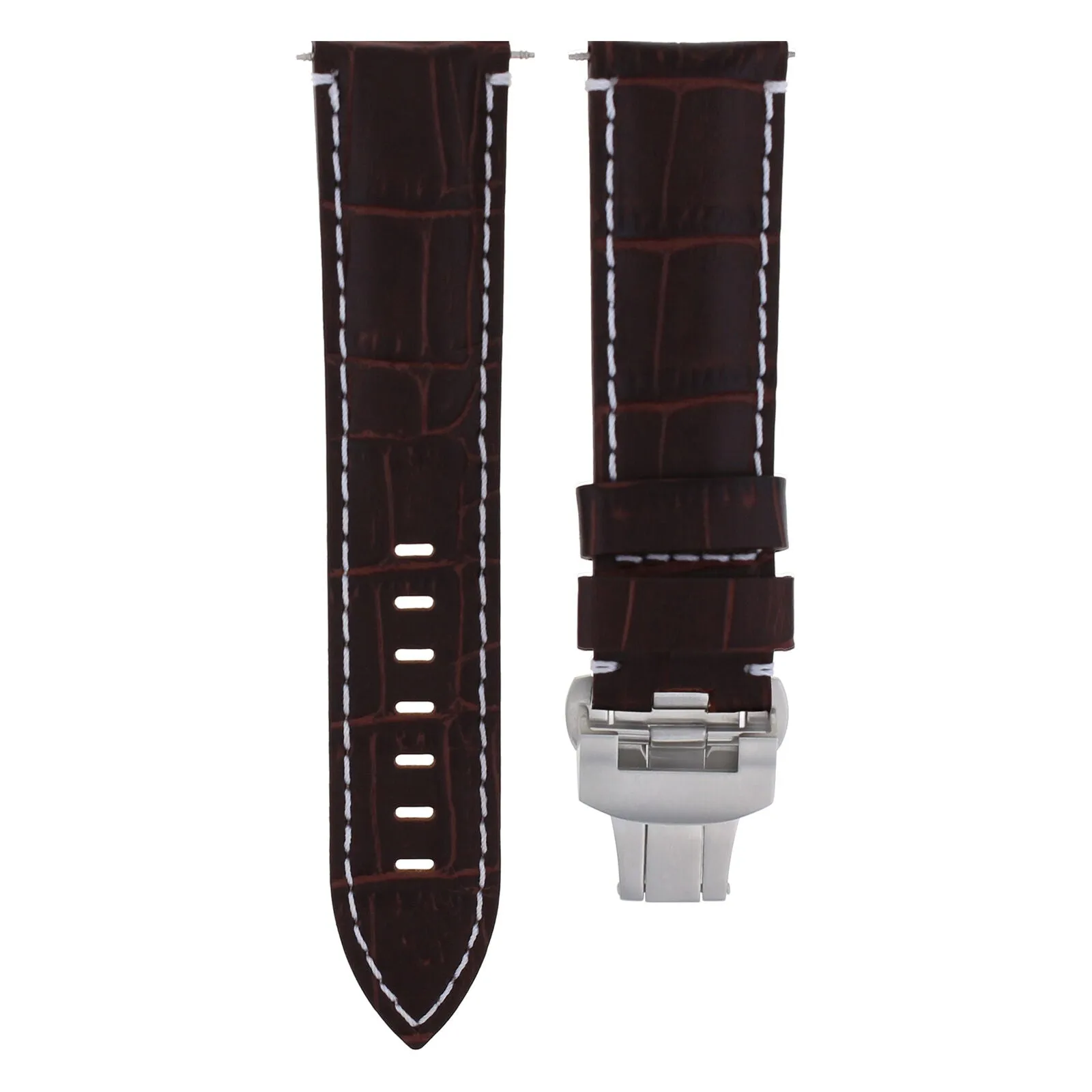 24MM LEATHER BAND WATCH STRAP DEPLOYMENT CLASP FOR BREITLING AVENGER BROWN WS