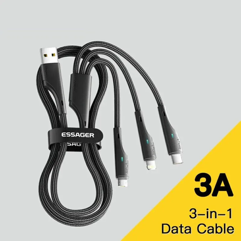 3 in 1 Usb Cable for Iphone Samsung Xiaomi Huawei Fast Charging Data Transfer