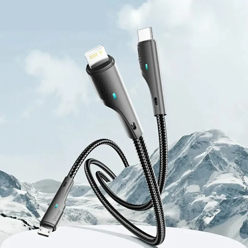 3 in 1 Usb Cable for Iphone Samsung Xiaomi Huawei Fast Charging Data Transfer