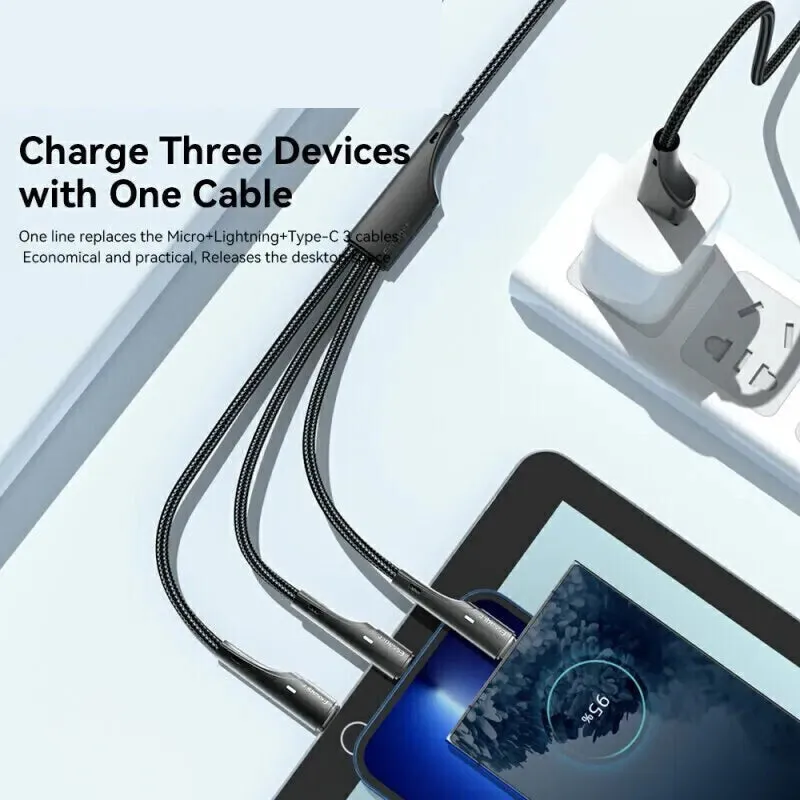 3 in 1 Usb Cable for Iphone Samsung Xiaomi Huawei Fast Charging Data Transfer