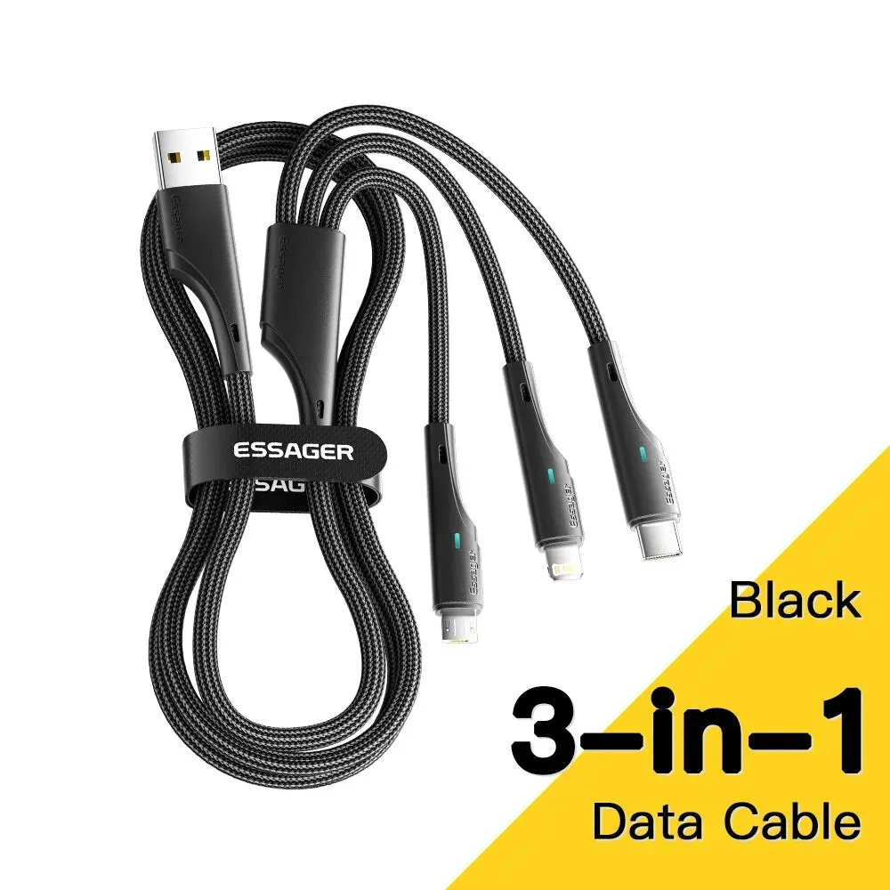 3 in 1 Usb Cable for Iphone Samsung Xiaomi Huawei Fast Charging Data Transfer