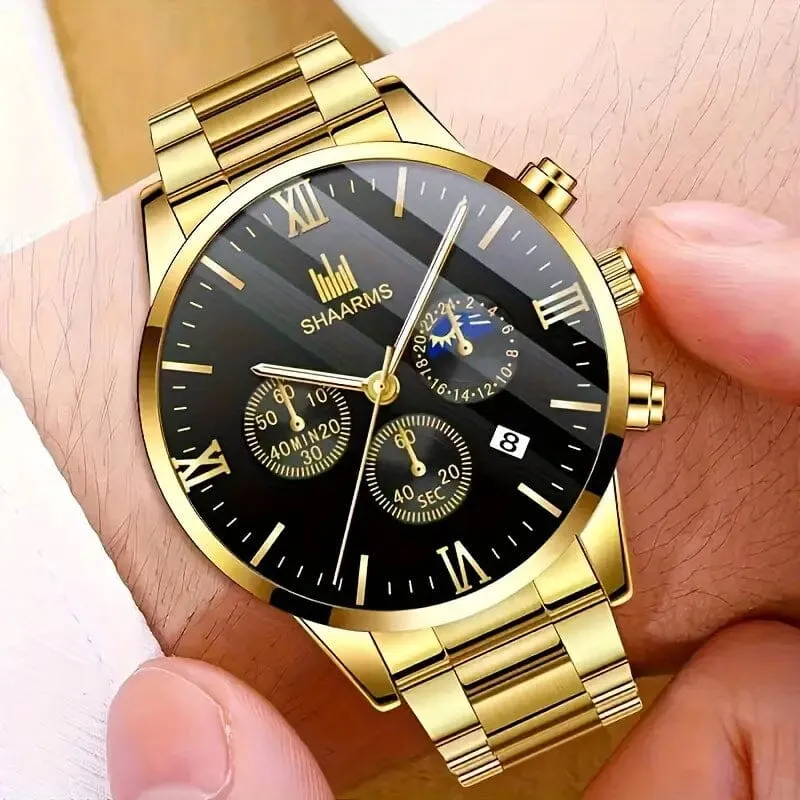 3-Piece: Elegant Men's Quartz Watch Plus Bracelet and Necklace Set