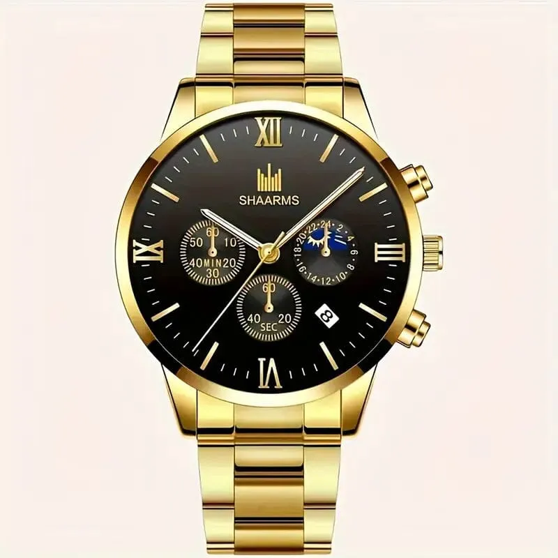 3-Piece: Elegant Men's Quartz Watch Plus Bracelet and Necklace Set