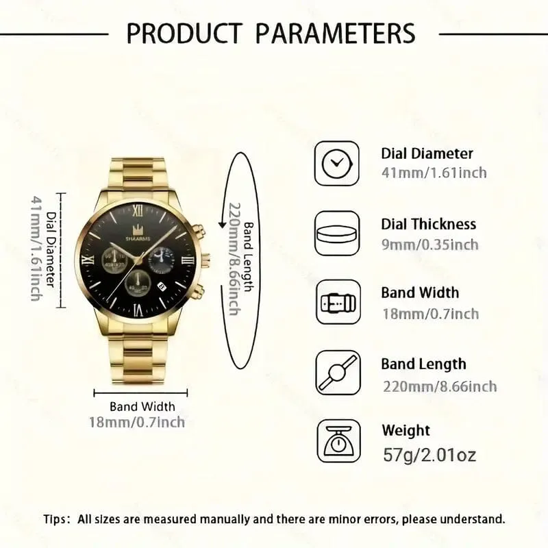 3-Piece: Elegant Men's Quartz Watch Plus Bracelet and Necklace Set