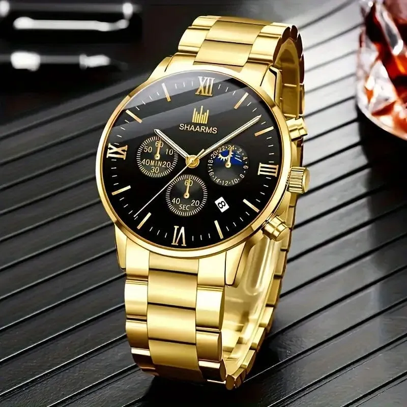 3-Piece: Elegant Men's Quartz Watch Plus Bracelet and Necklace Set