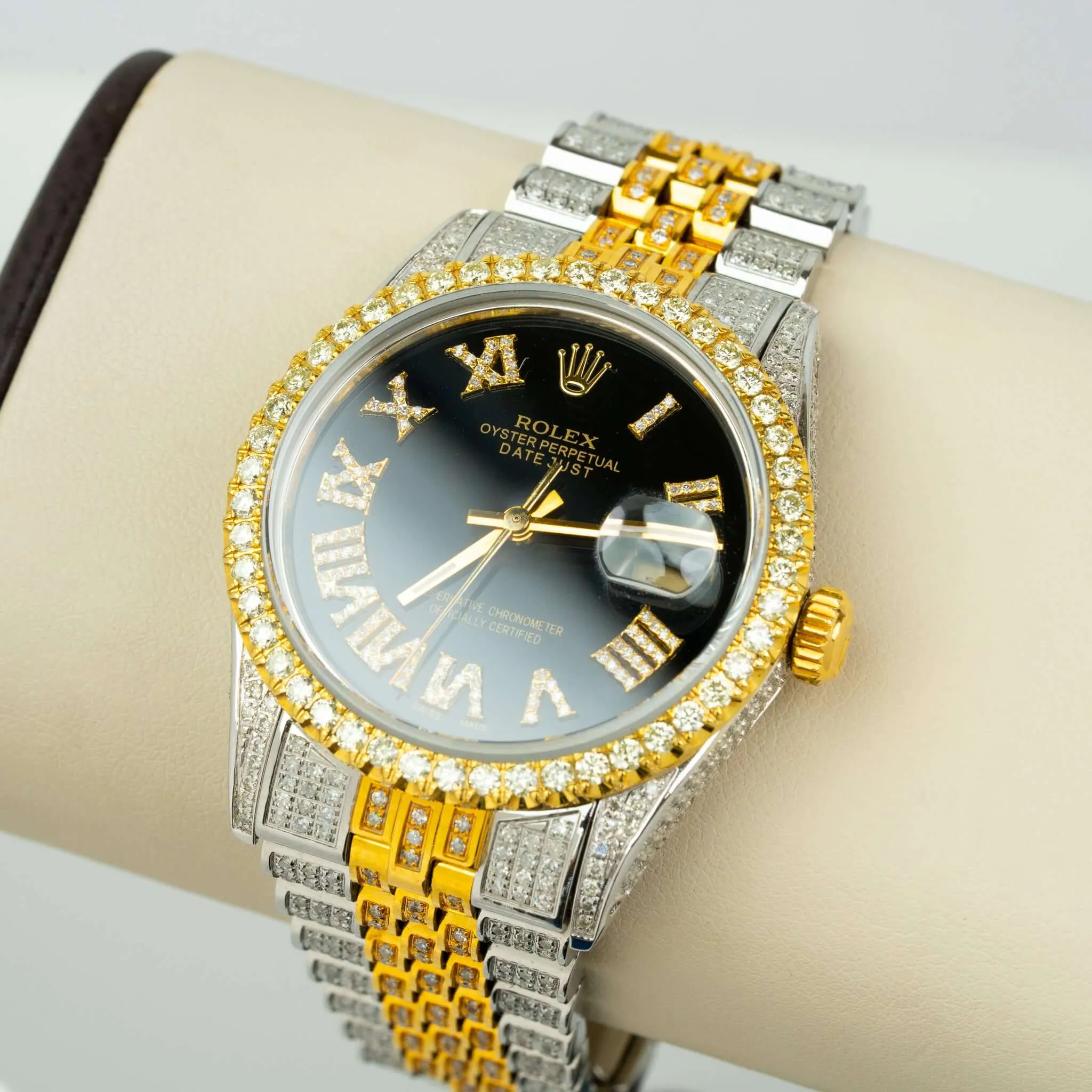 36mm Iced-Out Rolex Datejust, Black Dial & Jubelee Band - 16013