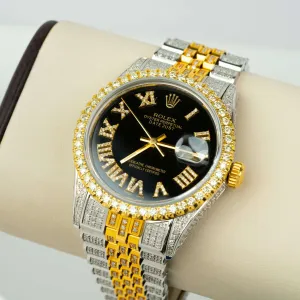 36mm Iced-Out Rolex Datejust, Black Dial & Jubelee Band - 16013