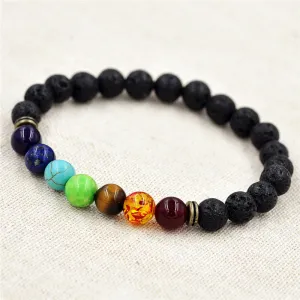 8mm Muti-color Beads Bracelets Lava 7 Chakra Healing Balance Bracelet for Men Rhinestone Reiki Prayer Stones