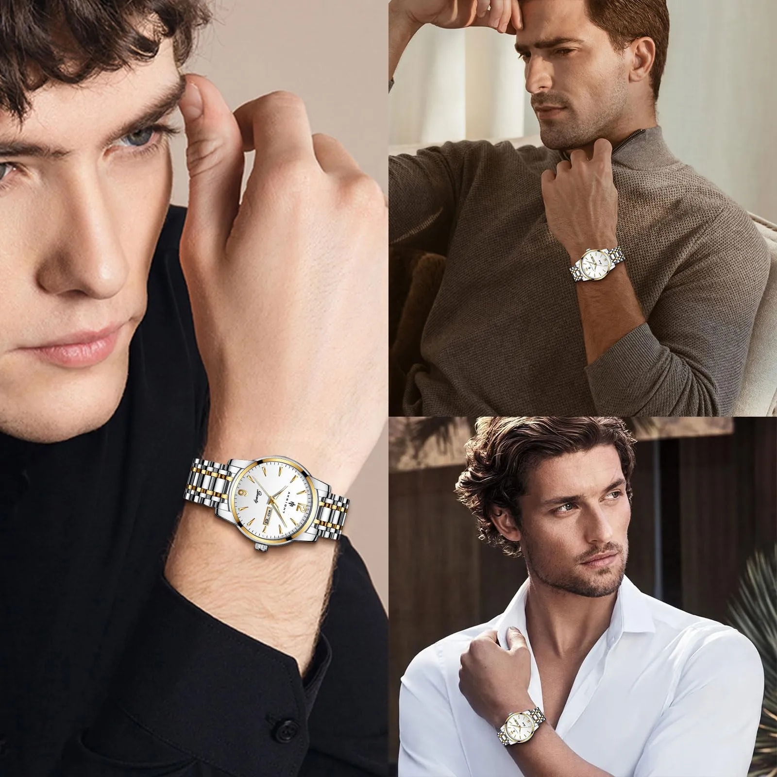 AKNIGHT Mens Watches Chronograph Stainless Steel Waterproof Date Analog Quartz Watch Business Wrist Watches for Men