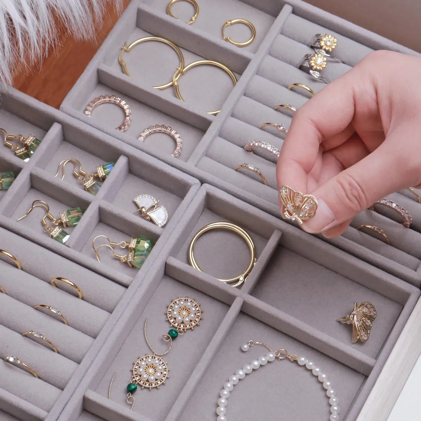 Anyhouz Jewelry Storage Beige Design D Display Tray Drawer Storage Jewellery Holder For Ring Earrings Necklace Bracelet
