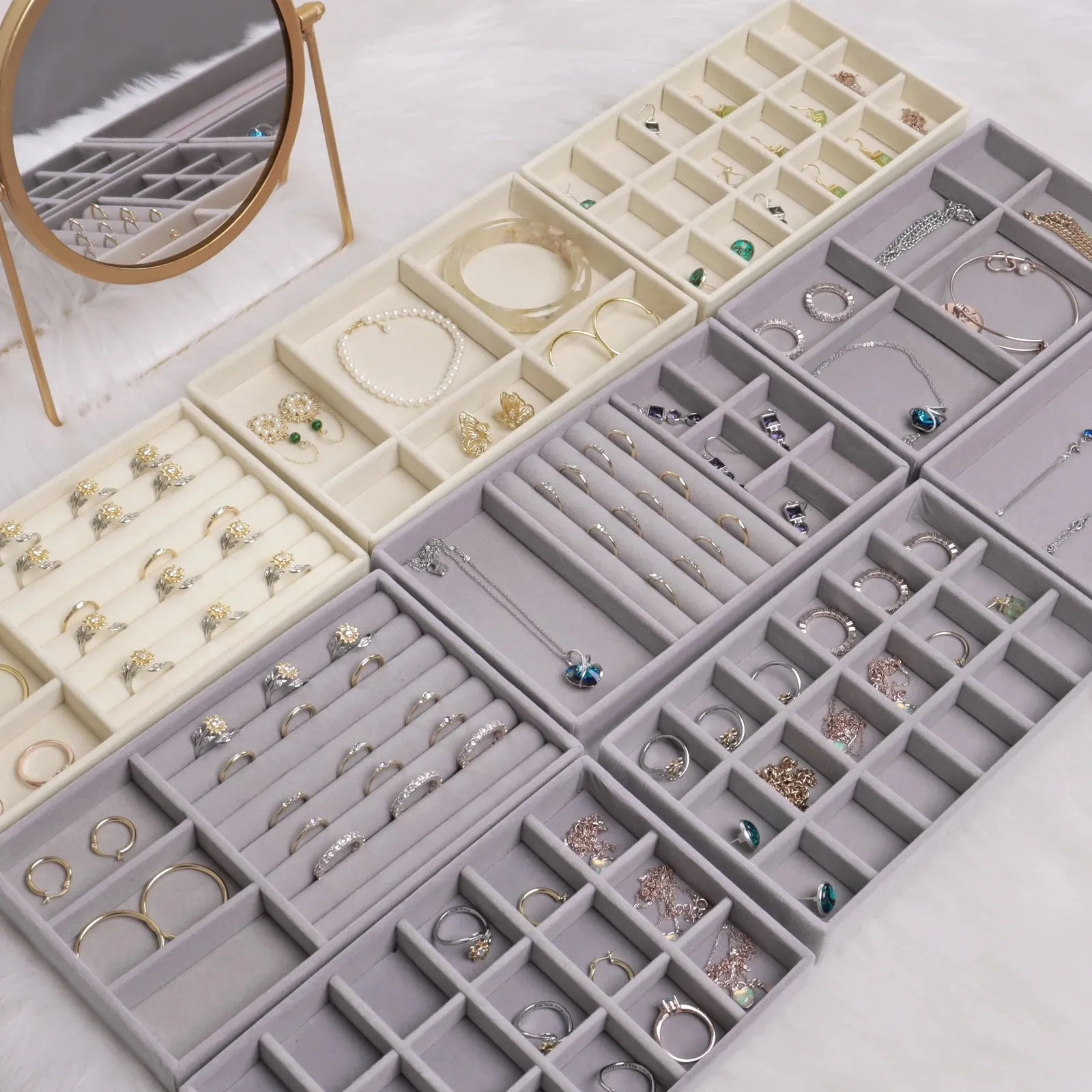 Anyhouz Jewelry Storage Beige Design D Display Tray Drawer Storage Jewellery Holder For Ring Earrings Necklace Bracelet