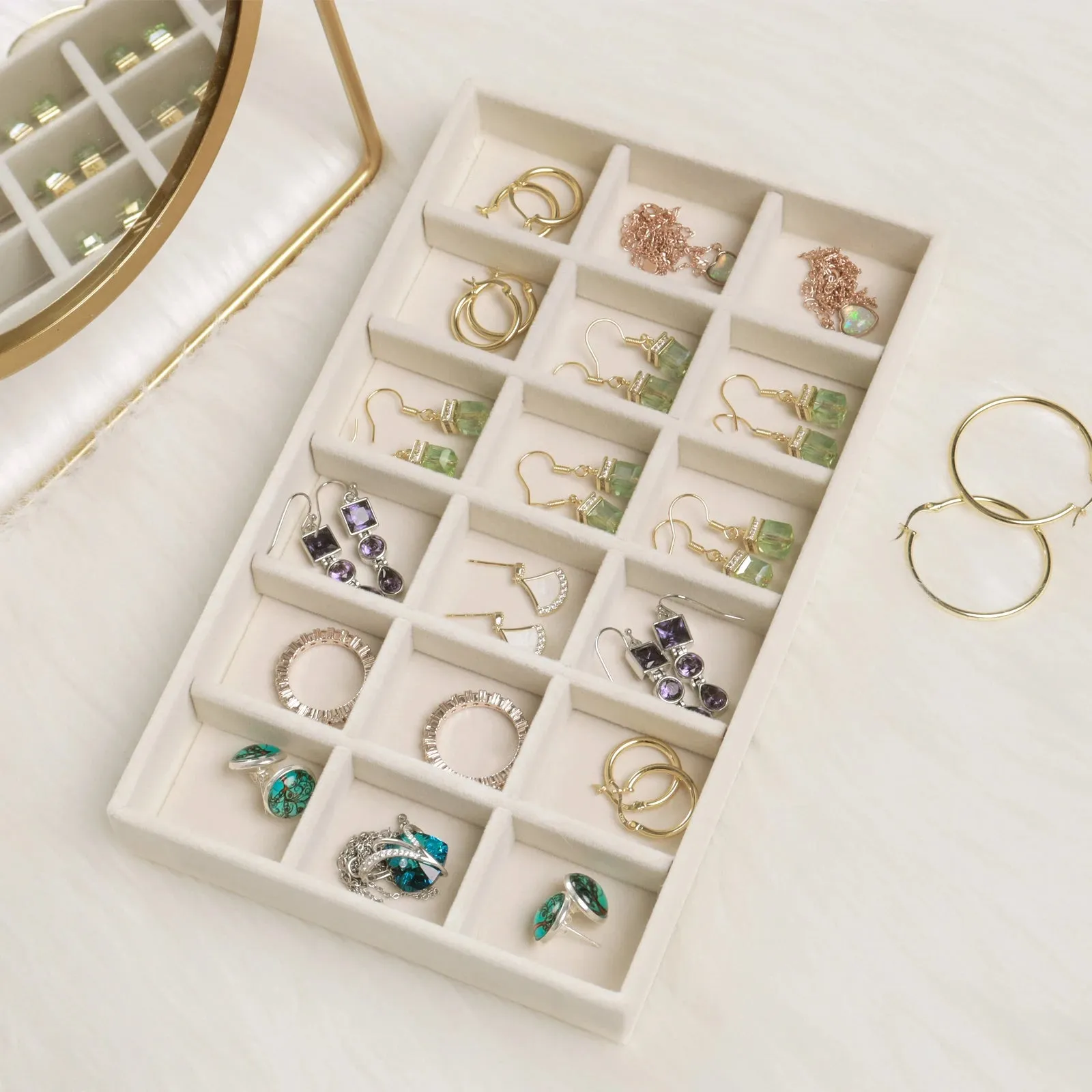 Anyhouz Jewelry Storage Beige Design D Display Tray Drawer Storage Jewellery Holder For Ring Earrings Necklace Bracelet