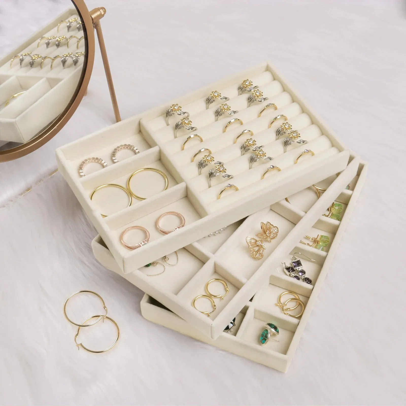 Anyhouz Jewelry Storage Beige Design D Display Tray Drawer Storage Jewellery Holder For Ring Earrings Necklace Bracelet
