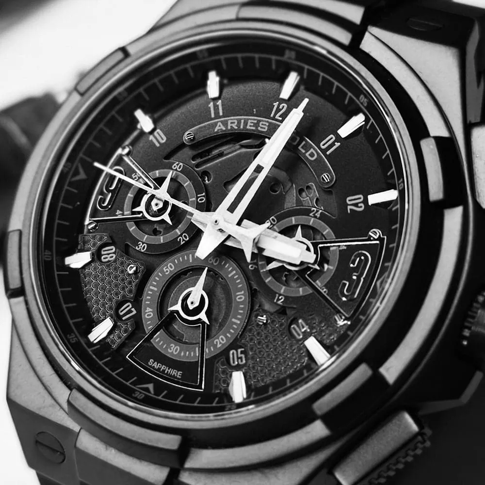 ARIES GOLD ANALOG LIGHTNING BLACK HIGH-TECH SILICON STRAP MEN WATCH G 7016 BK-BK