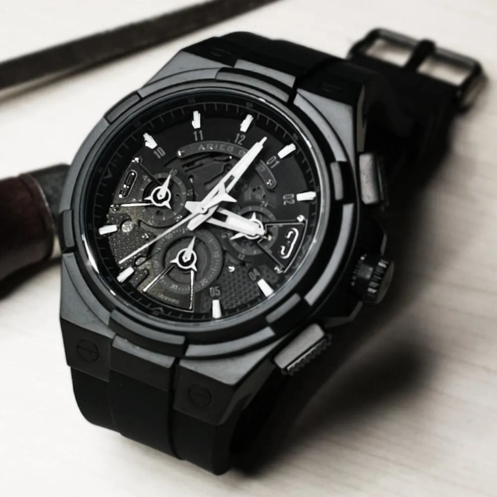 ARIES GOLD ANALOG LIGHTNING BLACK HIGH-TECH SILICON STRAP MEN WATCH G 7016 BK-BK