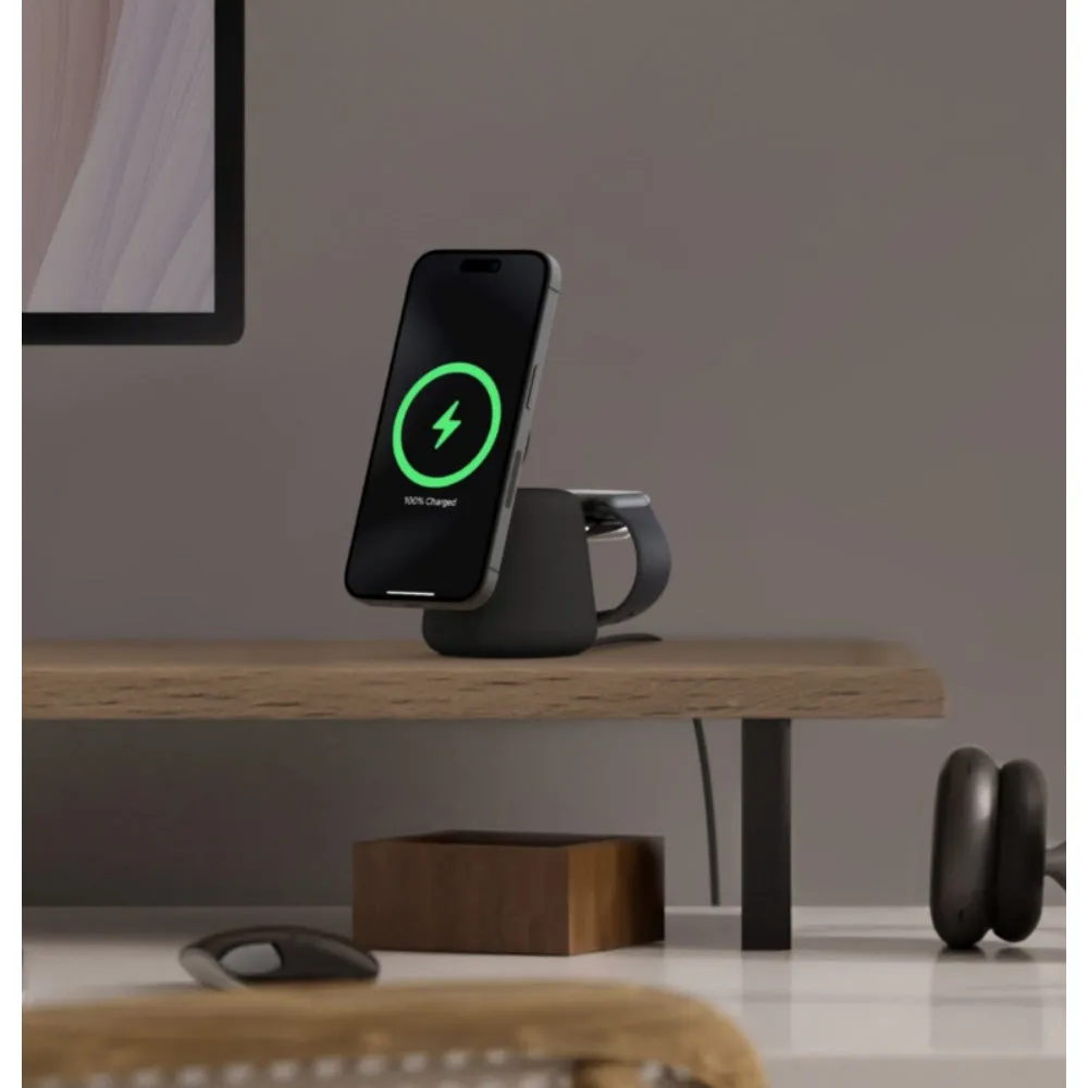 BELKIN BoostCharge Pro 2-In-1 Wireless Stand Fast Charger with 15W MagSafe - White