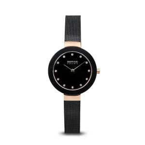 Bering Ceramic Rose Gold and Black Mesh Ladies Watch