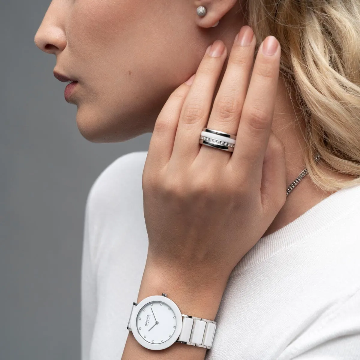 Bering Ceramic White Ladies Watch with Swarovksi Elements