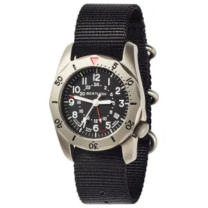 Bertucci A-2TR Vintage  GMT Mens Black Titanium Nylon Band Black Quartz Dial Watch - 12117