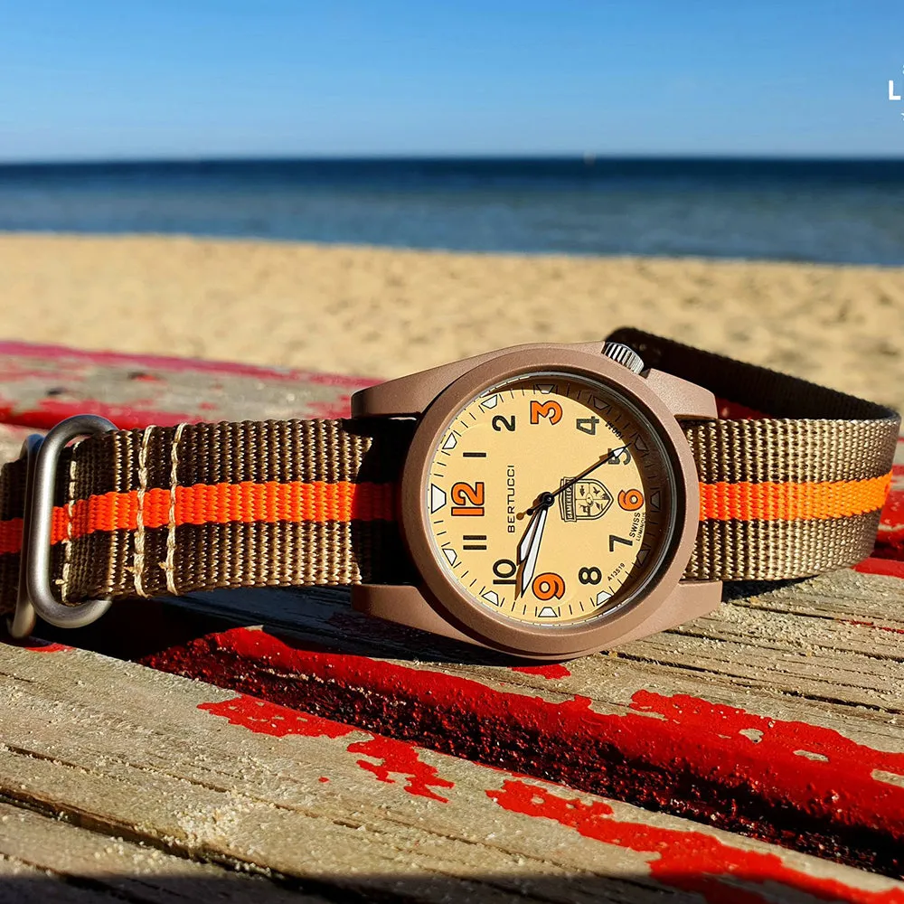 Bertucci Gamekeeper Unisex Coyote / Blaze Stripe Nylon Band Sand Quartz Dial Watch - 13376