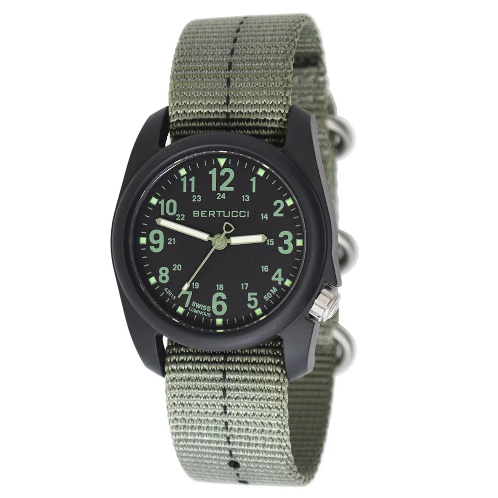 Bertucci Mens DX3 Plus Resin Case and Green Nylon Strap Black Watch - 11040