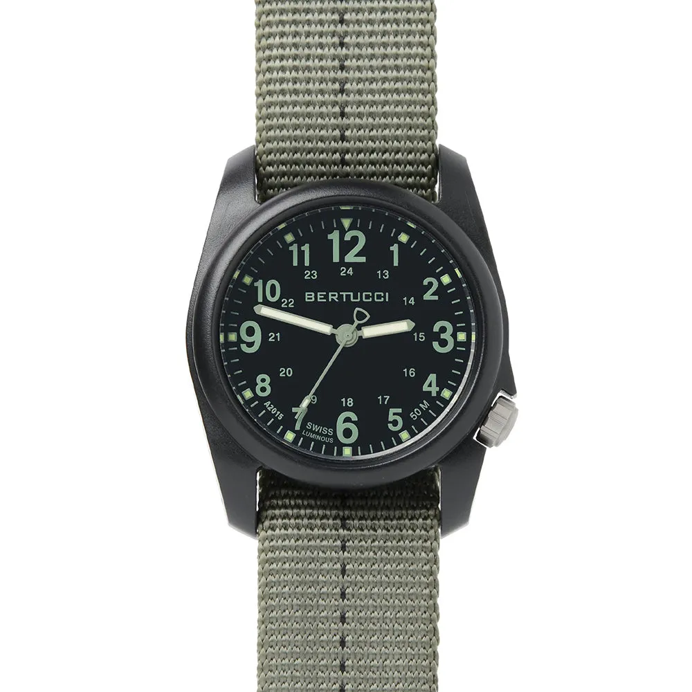 Bertucci Mens DX3 Plus Resin Case and Green Nylon Strap Black Watch - 11040