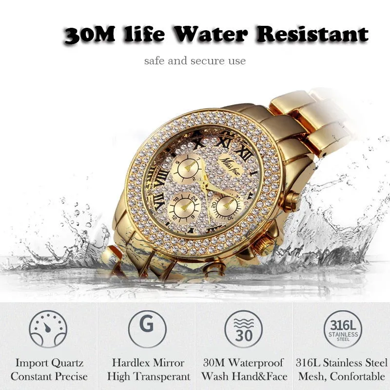 Bling Out 18K Gold Roman Numerals Quartz Watches