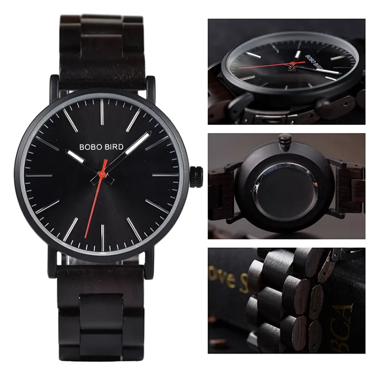 BOBO BIRD CLASSIC ELEGANT BLACK WOODEN WATCH