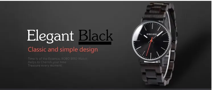 BOBO BIRD CLASSIC ELEGANT BLACK WOODEN WATCH