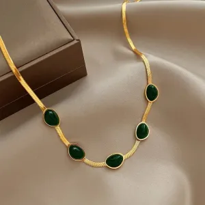 BohoBijou Green Stone Necklace - Fashion Jewelry Green Stone Crystal Snake Chain
