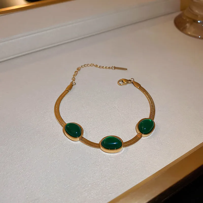 BohoBijou Green Stone Necklace - Fashion Jewelry Green Stone Crystal Snake Chain