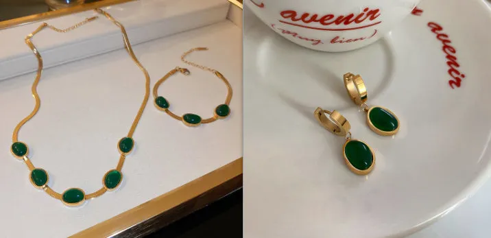 BohoBijou Green Stone Necklace - Fashion Jewelry Green Stone Crystal Snake Chain