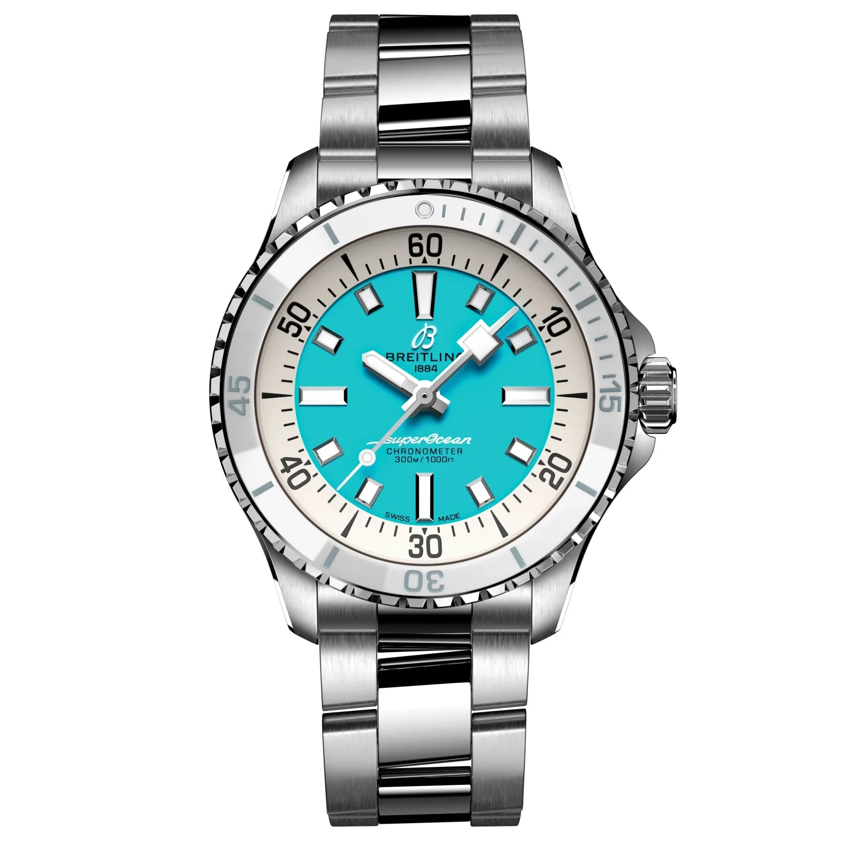 Breitling Superocean Automatic 36 Turquoise Dial Stainless Steel Bracelet Watch 36mm - A17377211C1A1