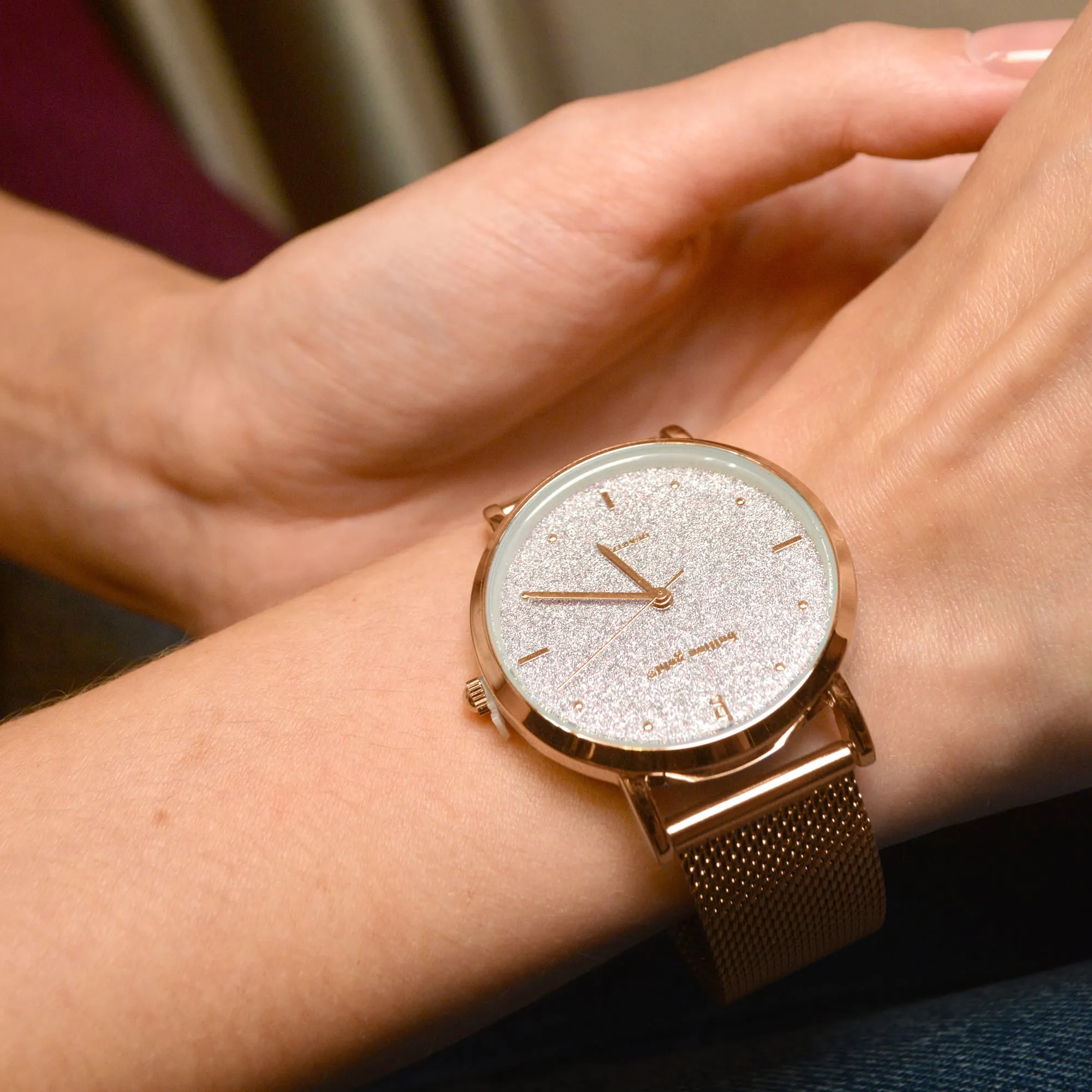 Bullion Gold Seamless Dial Watch - Rose Gold and White