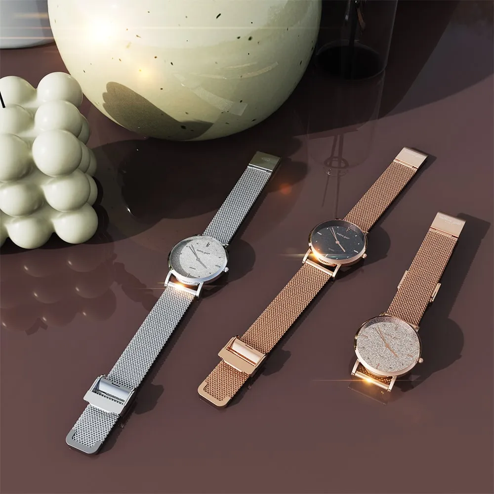 Bullion Gold Seamless Dial Watch - Rose Gold and White