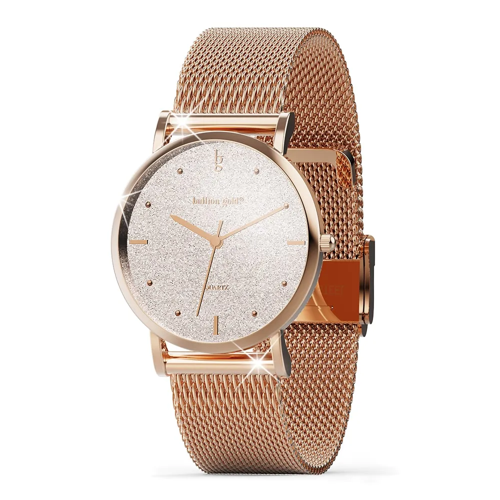 Bullion Gold Seamless Dial Watch - Rose Gold and White