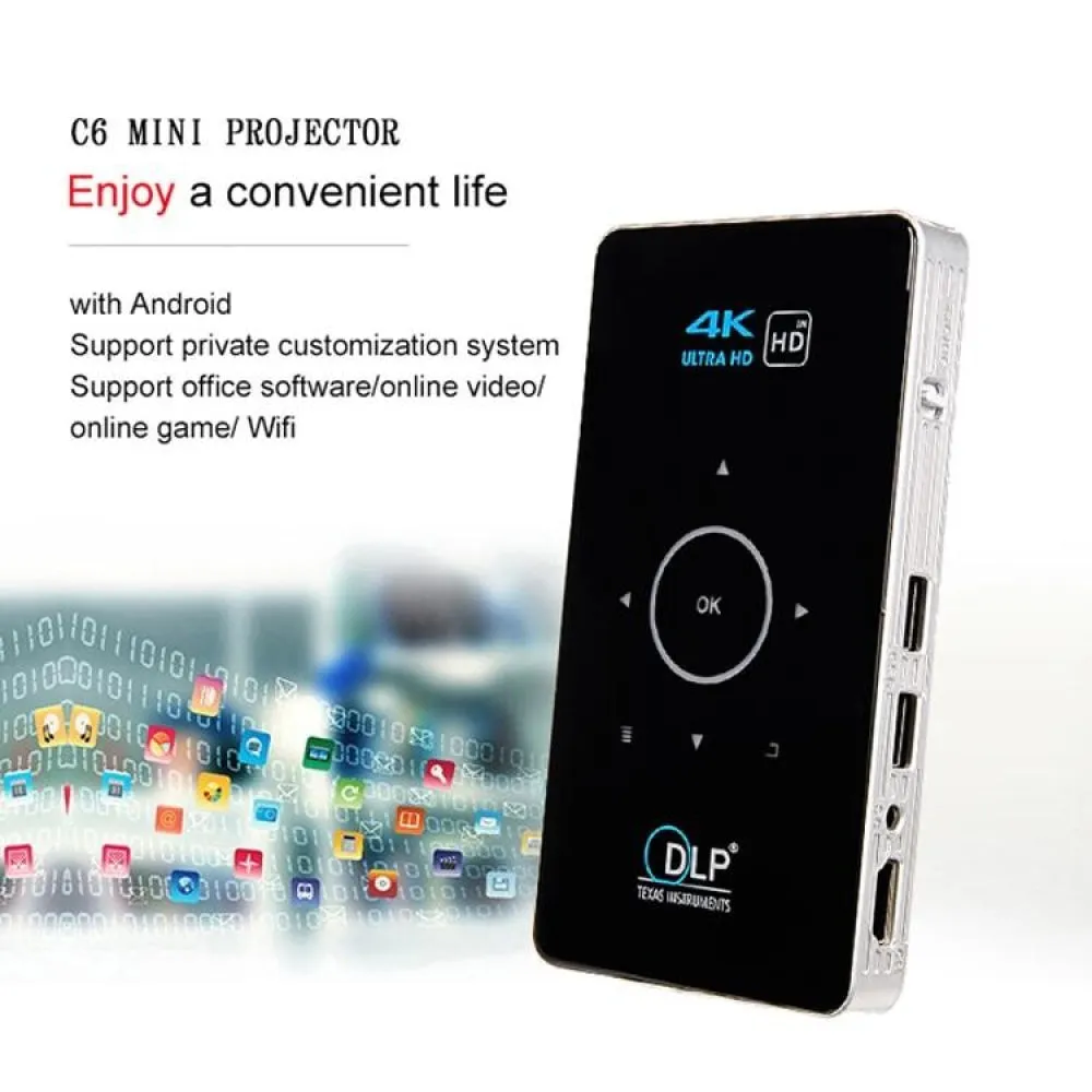 C6 2Gb   32Gb Android Smart Dlp Hd Projector Mini Wireless Projector Black