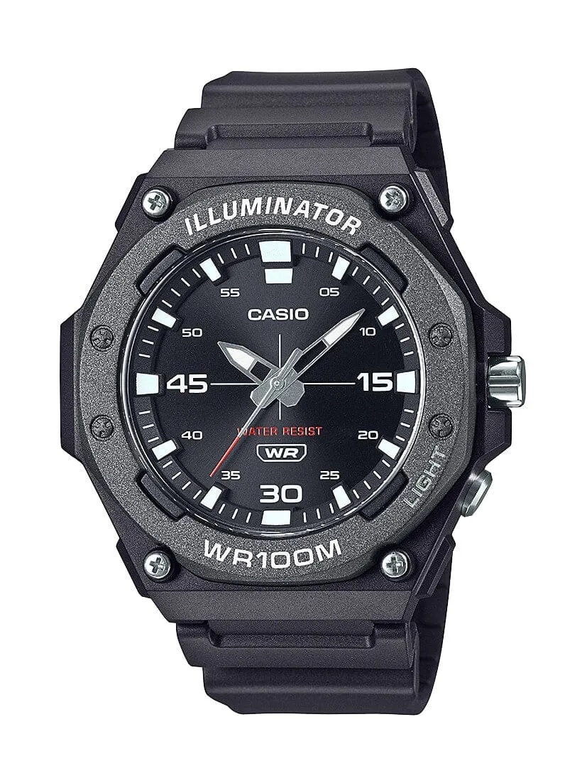 Casio Ana Heavy Duty Led Light 100M Water Resistant Water Resistant Black Face And Resin Band MW620H-1A