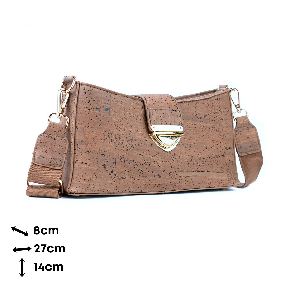 Chic Cork Crossbody Bag with Gold Clasp & Adjustable Cotton Strap