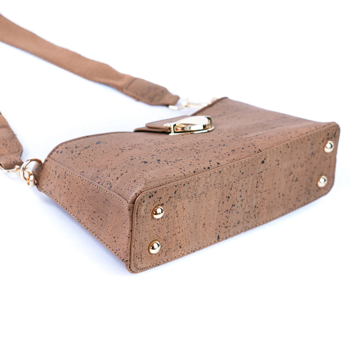 Chic Cork Crossbody Bag with Gold Clasp & Adjustable Cotton Strap