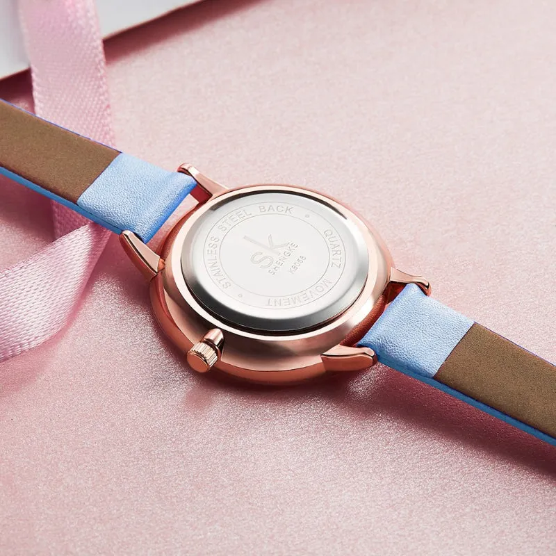 Chic Rhinestone Flower Dial with Vegan Leather Strap Quartz Watches