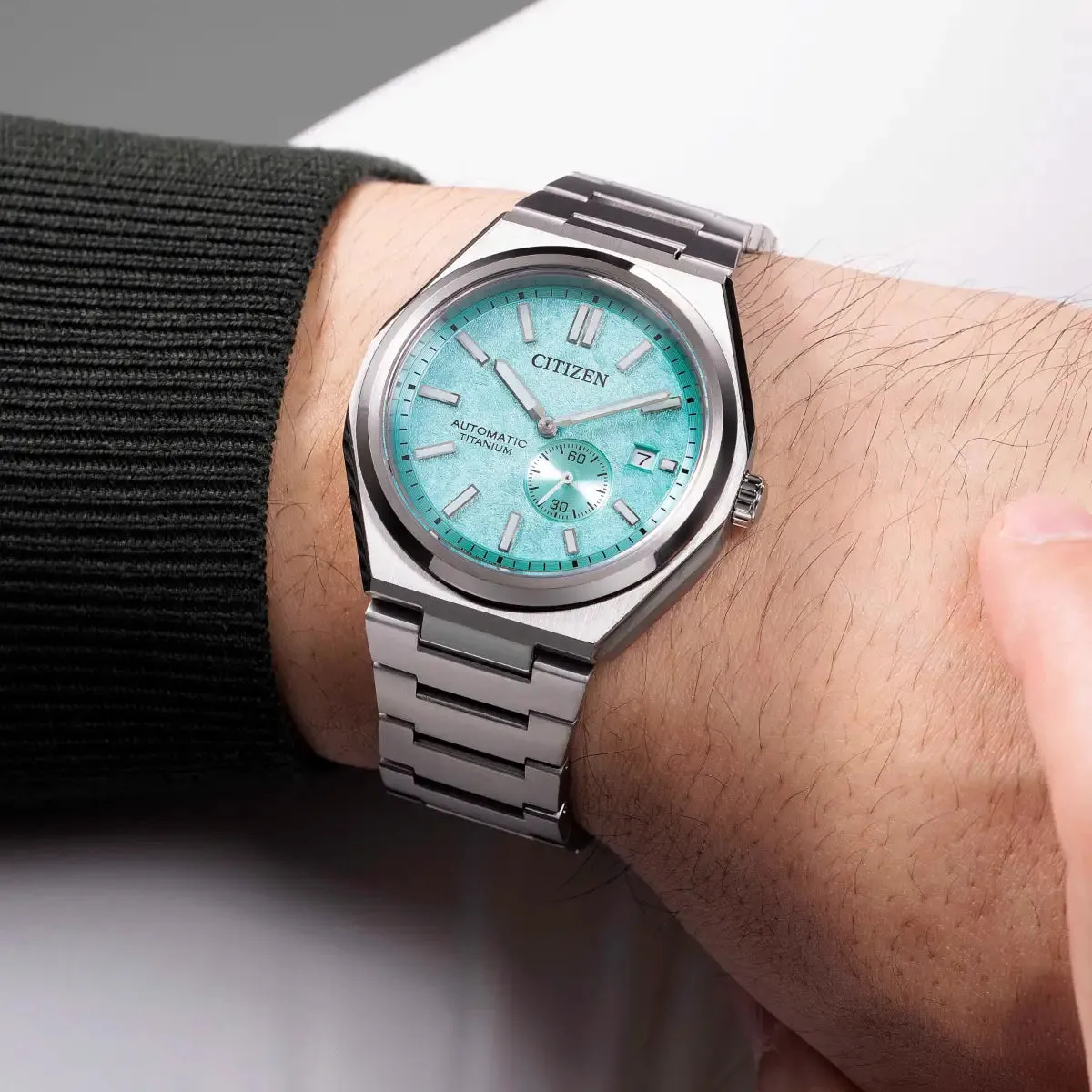 Citizen Automatic Mens Zenshin Textured Light Blue Super Titanium™ Watch